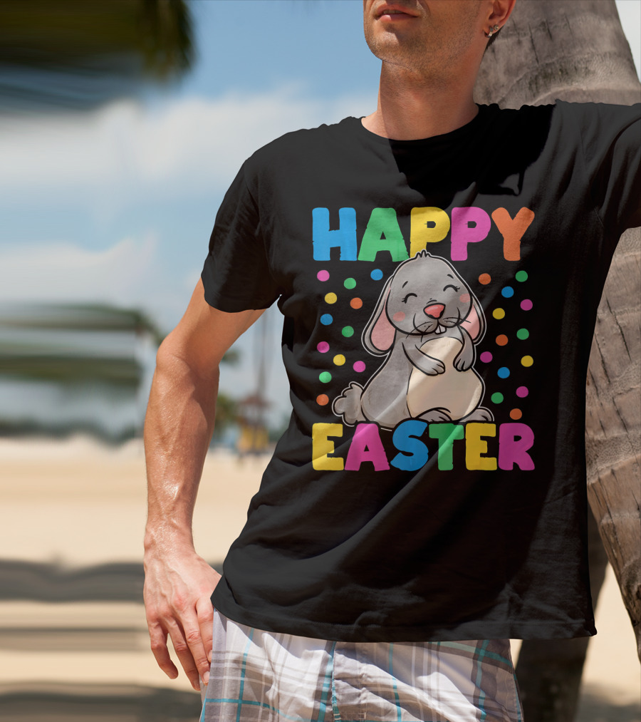 Happy Easter Bunny With Colorful Dots T-Shirt