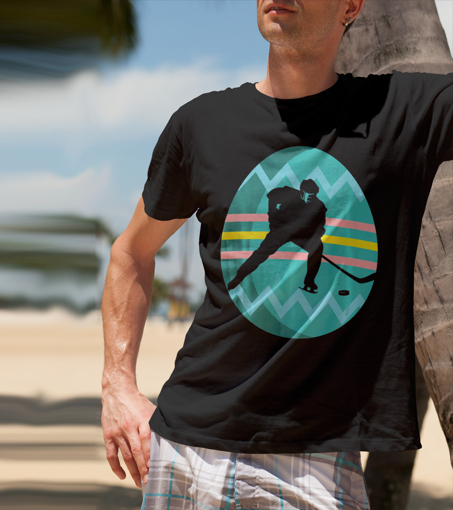 Easter Egg Hockey Silhouette Athlete Zigzag Stripes T-Shirt