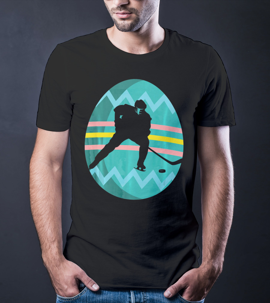 Easter Egg Hockey Silhouette Athlete Zigzag Stripes T-Shirt