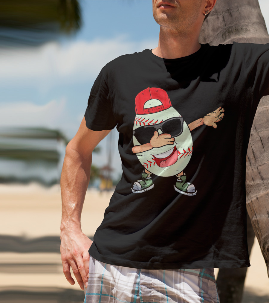 Funny Dabbing Baseball Easter Egg In Sunglasses And Red Cap T-Shirt