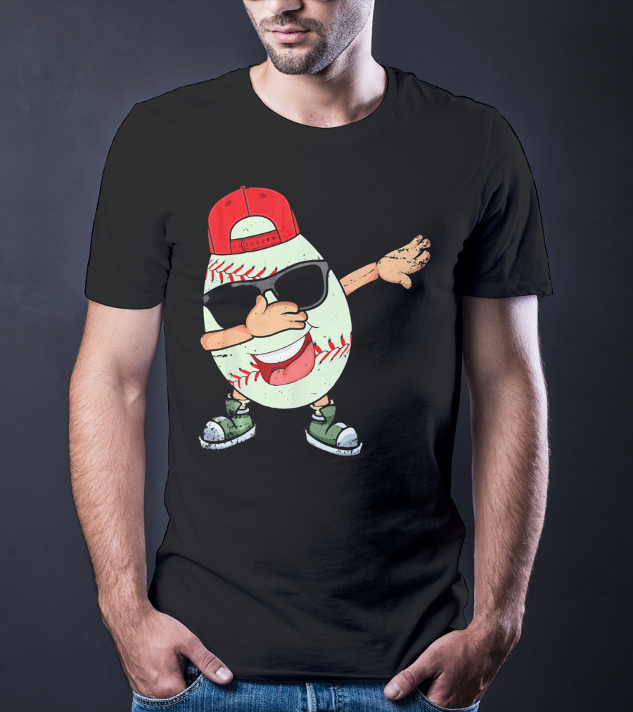 Funny Dabbing Baseball Easter Egg In Sunglasses And Red Cap T-Shirt