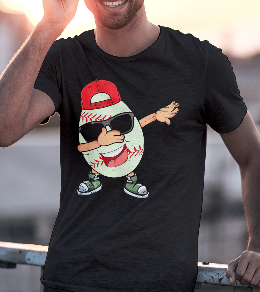 Funny Dabbing Baseball Easter Egg In Sunglasses And Red Cap T-Shirt