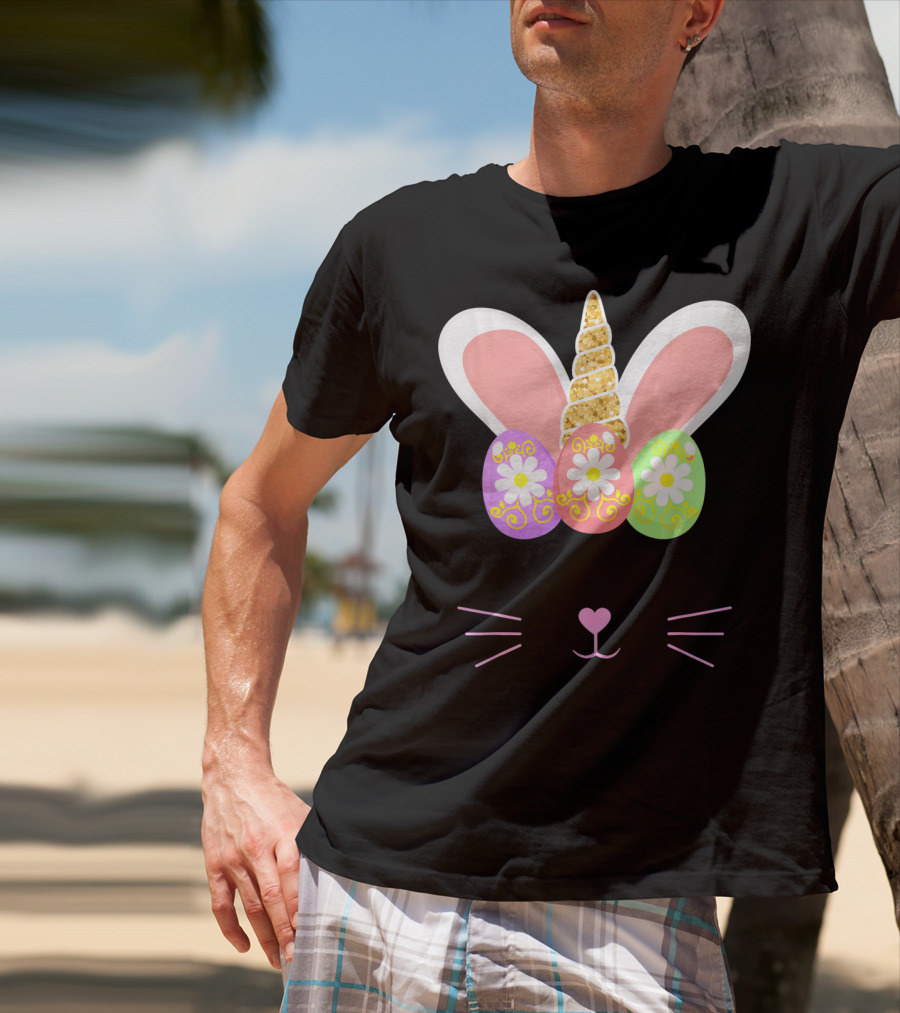 Unicorn Easter Girl Bunny Ears Eggs Whiskers T-Shirt