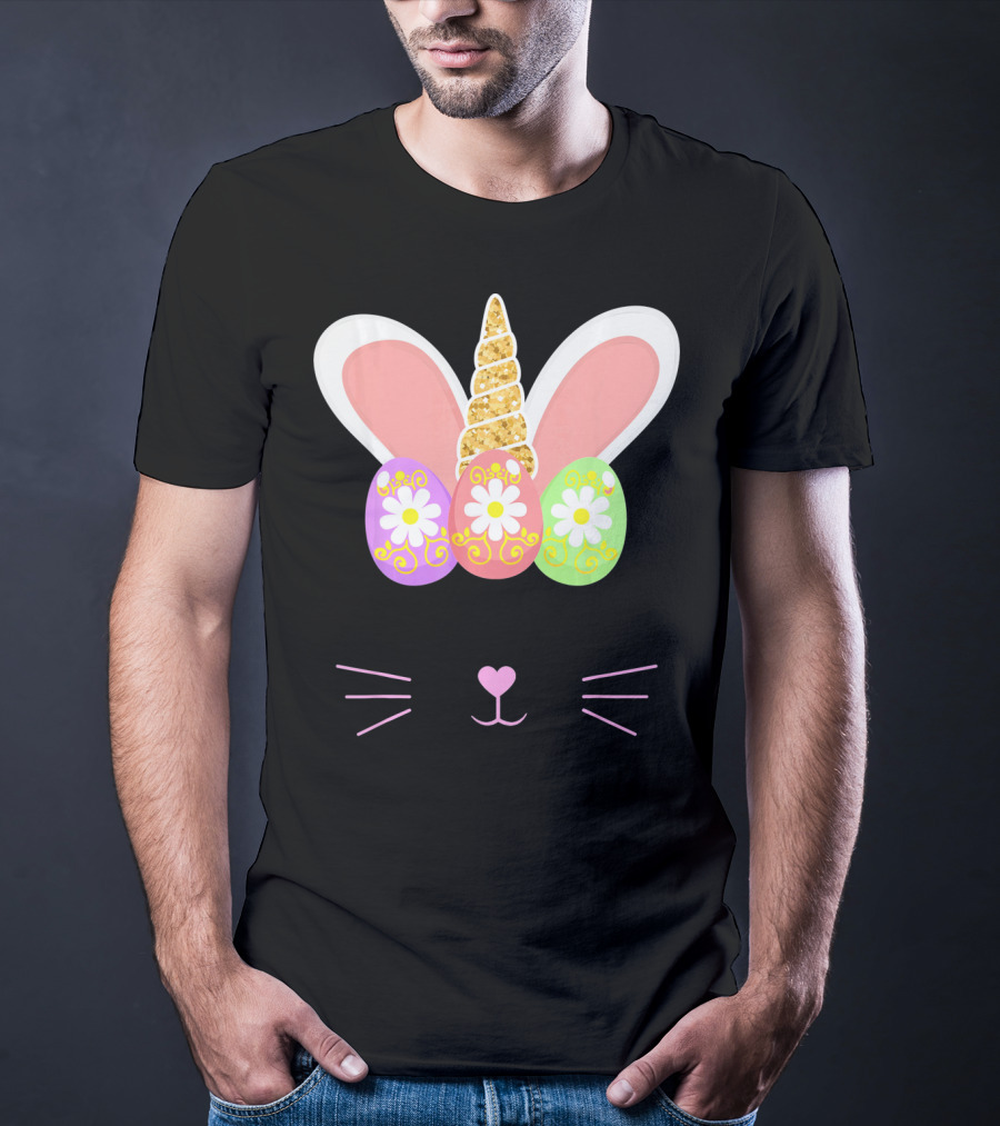 Unicorn Easter Girl Bunny Ears Eggs Whiskers T-Shirt