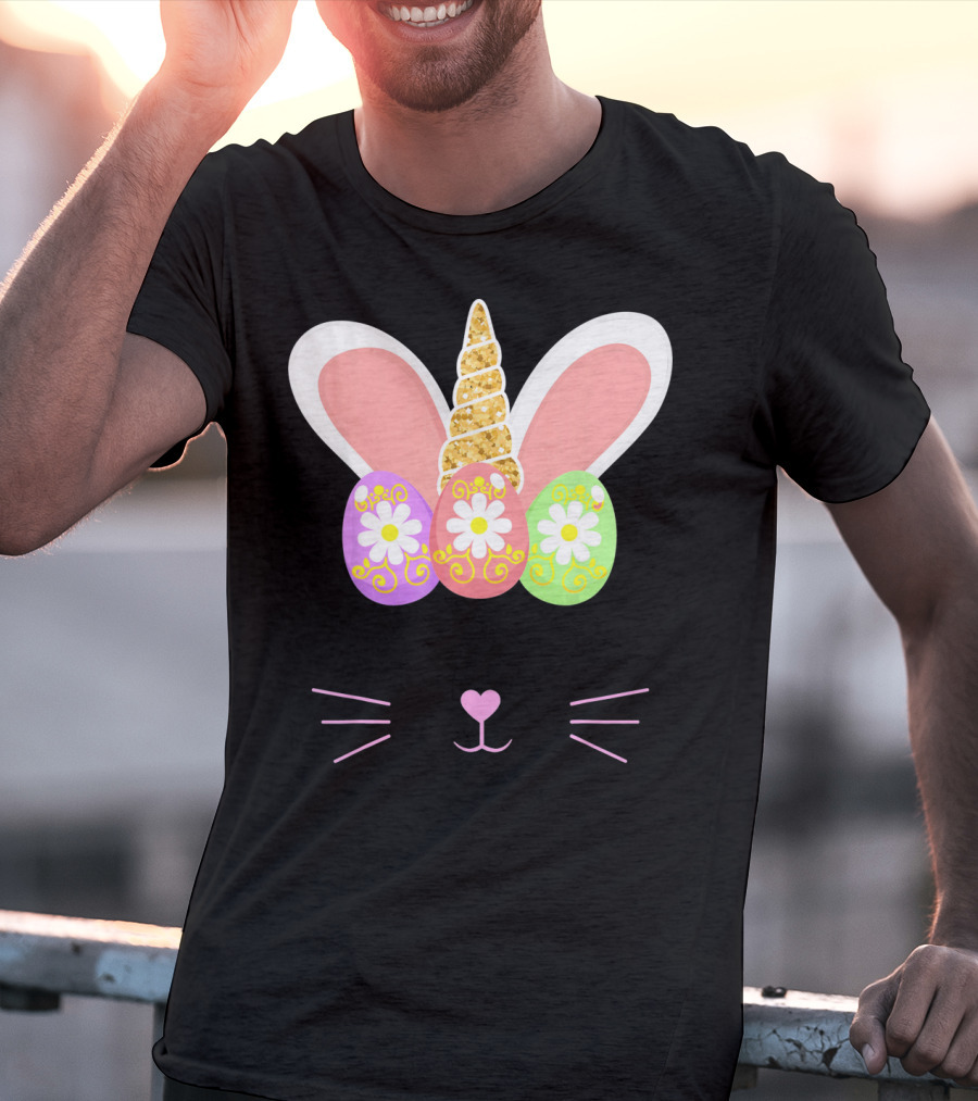 Unicorn Easter Girl Bunny Ears Eggs Whiskers T-Shirt