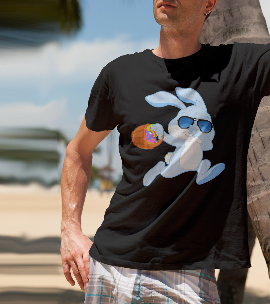 Easter Rabbit Sunglasses Holding Egg Basket T-Shirt