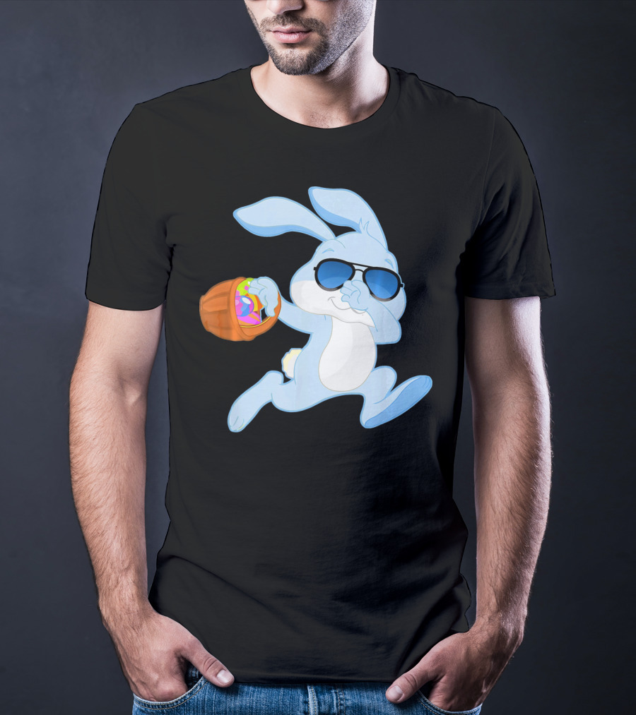 Easter Rabbit Sunglasses Holding Egg Basket T-Shirt