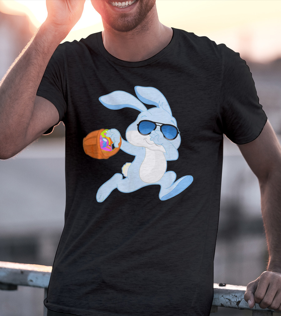 Easter Rabbit Sunglasses Holding Egg Basket T-Shirt