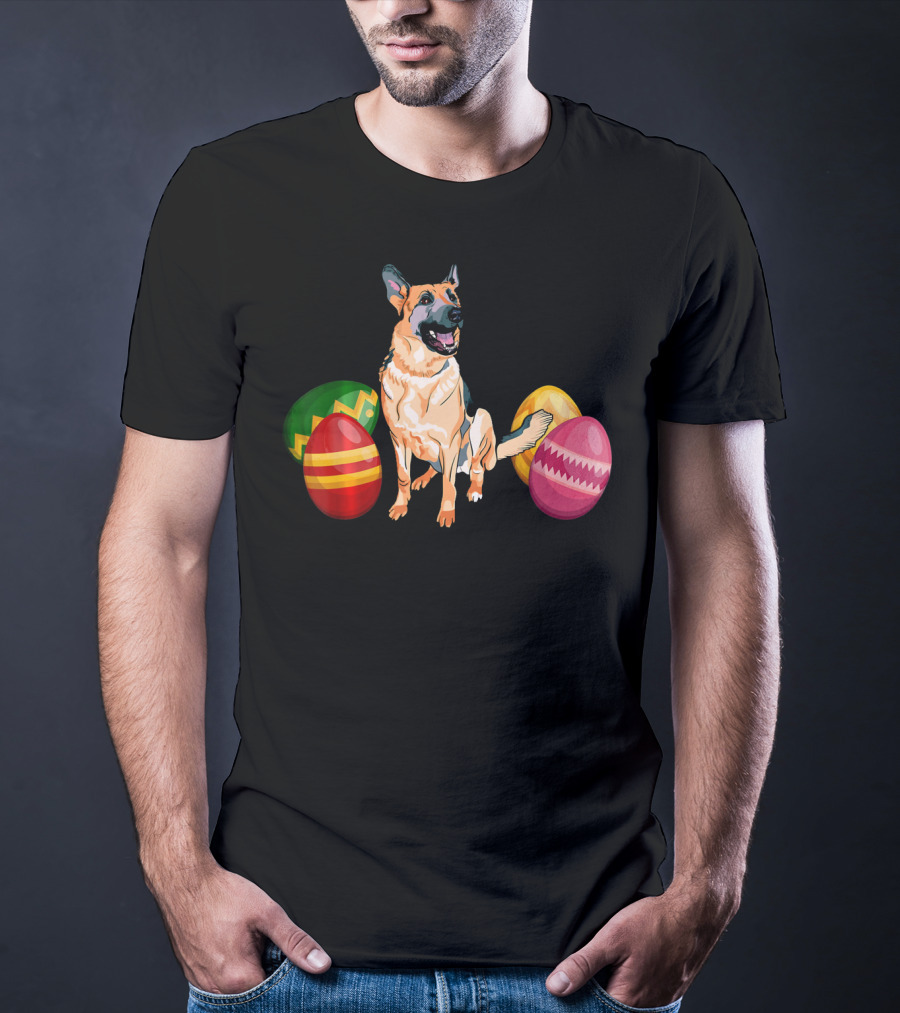 Funny Easter German Shepherd With Colorful Eggs T-Shirt