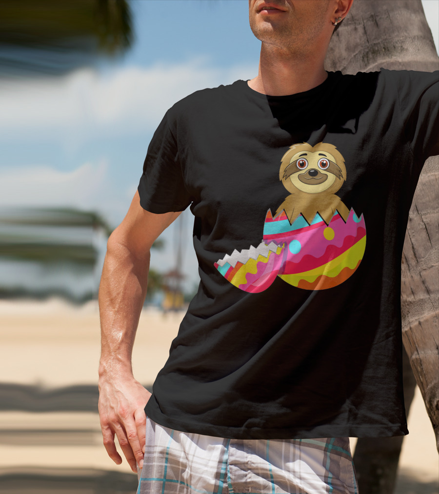 Funny Sloth Easter Egg Decorated Colorful Eggshell T-Shirt