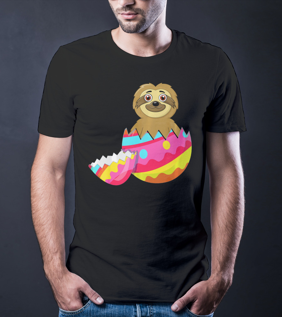 Funny Sloth Easter Egg Decorated Colorful Eggshell T-Shirt
