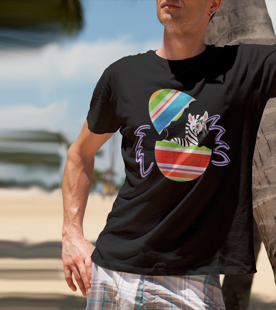 Funny Easter Zebra Surprising Colorful Egg Burst T-Shirt