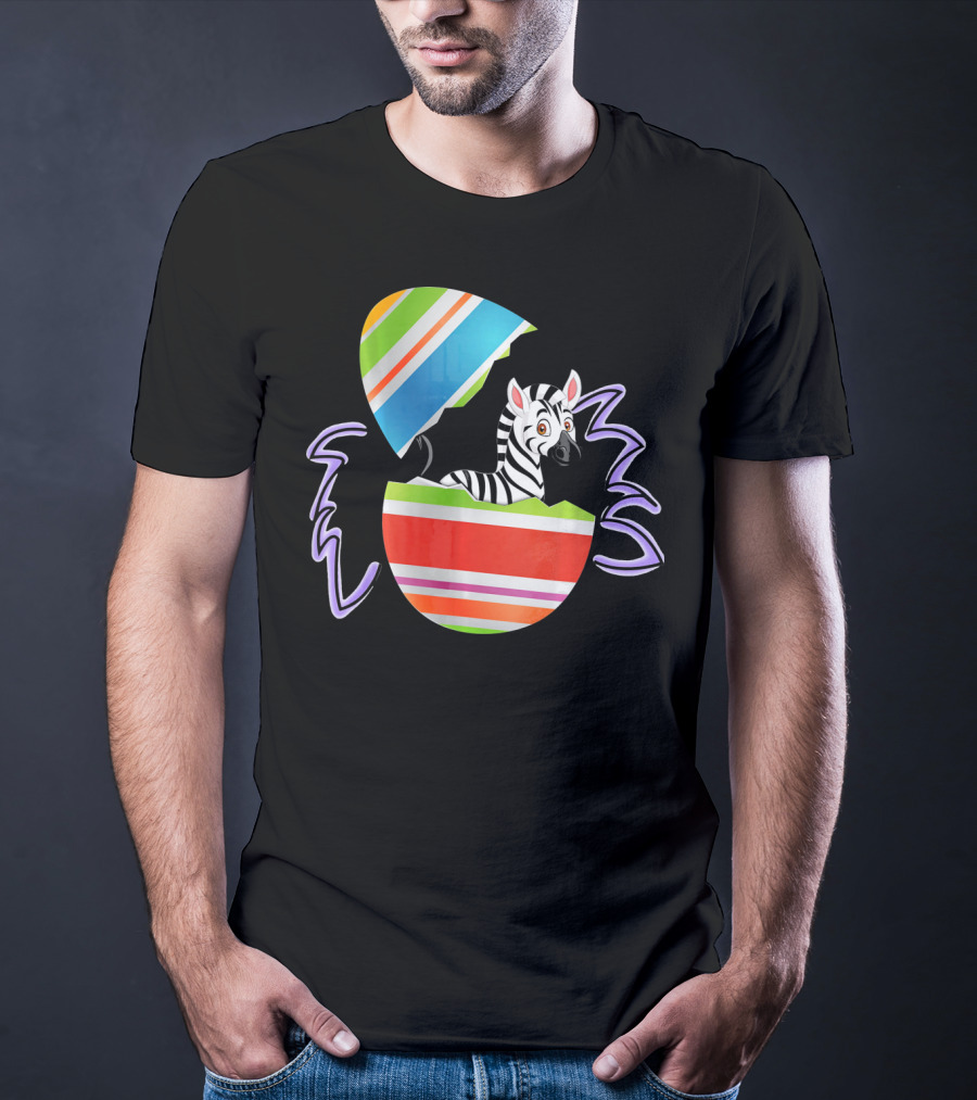 Funny Easter Zebra Surprising Colorful Egg Burst T-Shirt