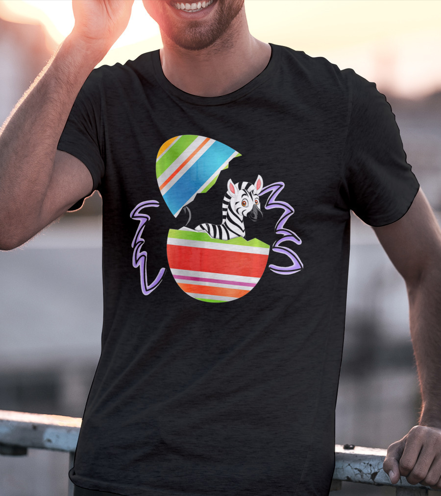 Funny Easter Zebra Surprising Colorful Egg Burst T-Shirt