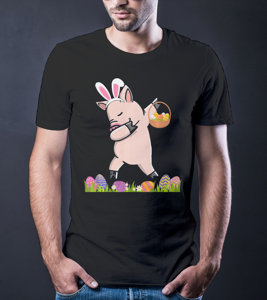 Dabbing Mini Pig With Easter Basket And Colorful Eggs Happy Easter Day T-Shirt