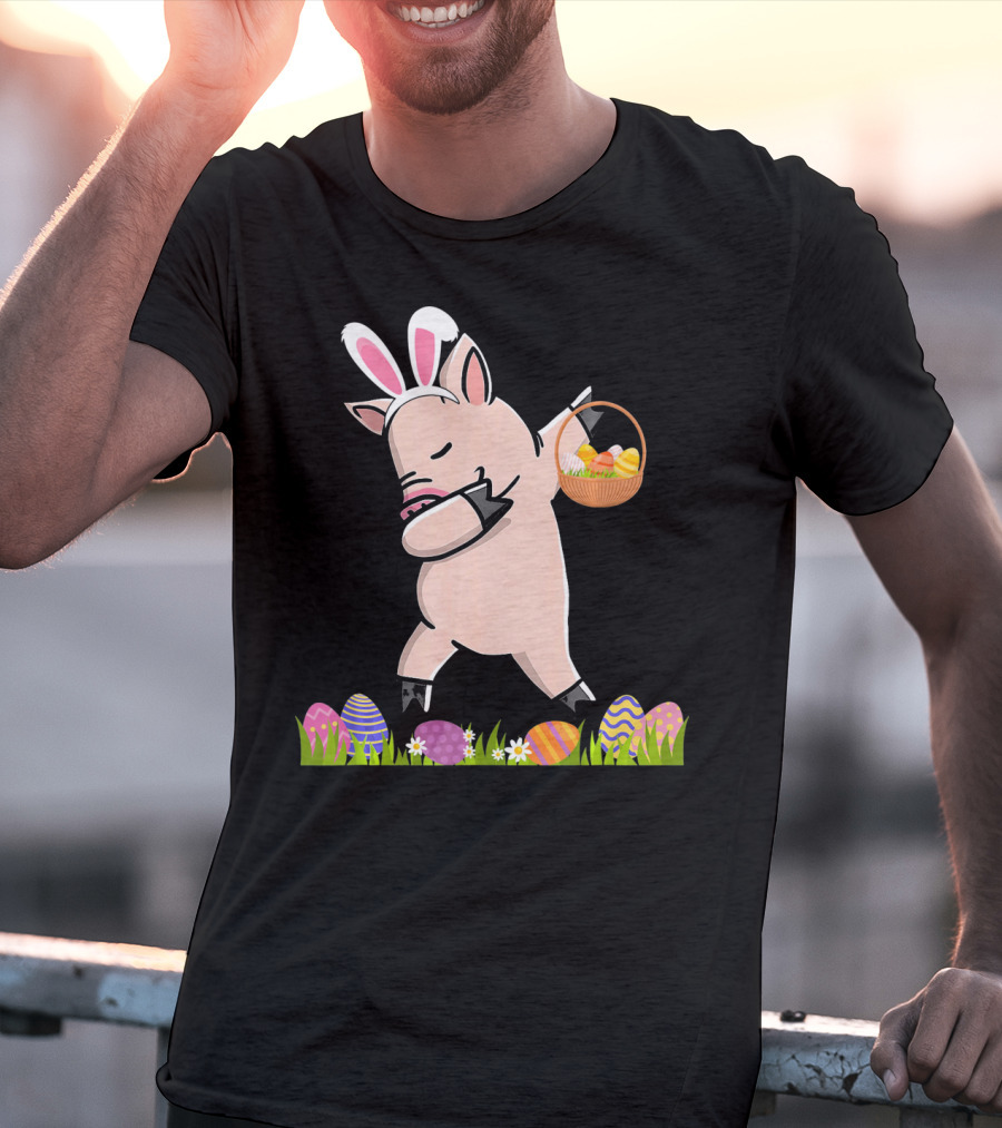 Dabbing Mini Pig With Easter Basket And Colorful Eggs Happy Easter Day T-Shirt