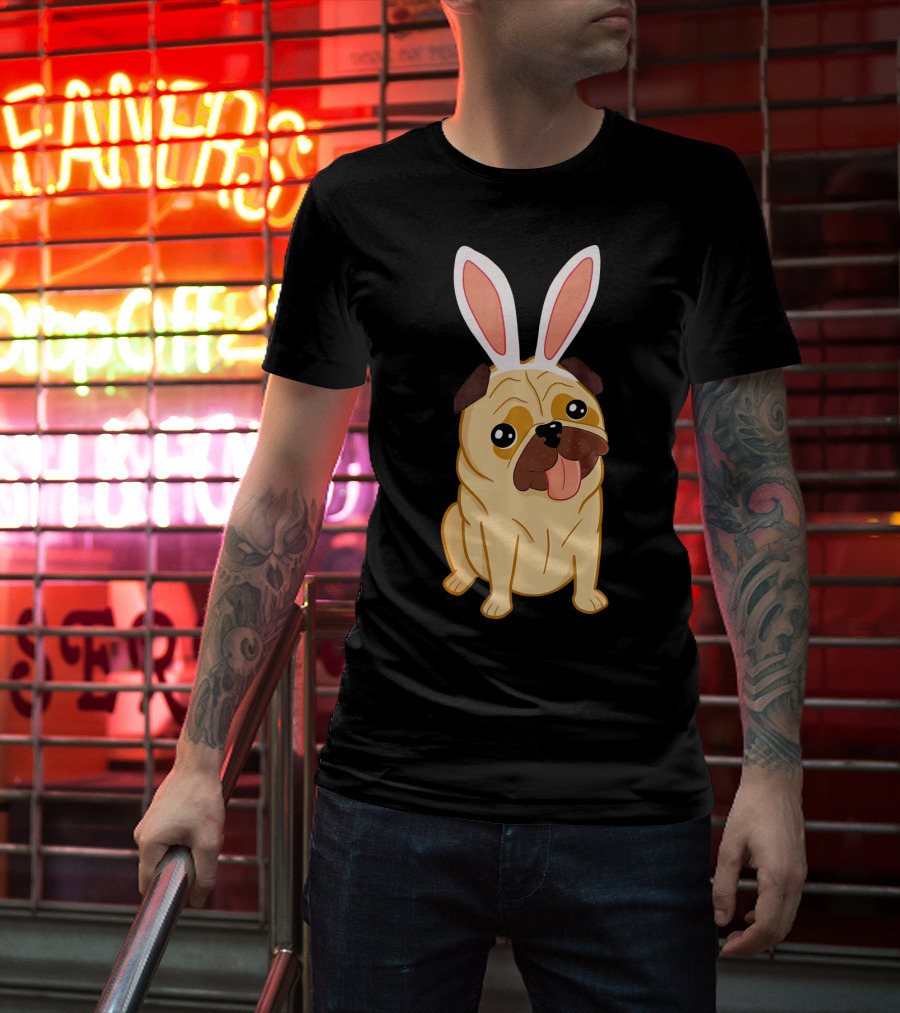Adorable Easter Pug With Bunny Ears T-Shirt