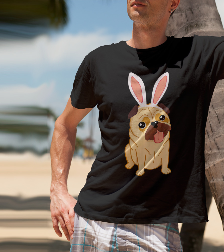 Adorable Easter Pug With Bunny Ears T-Shirt
