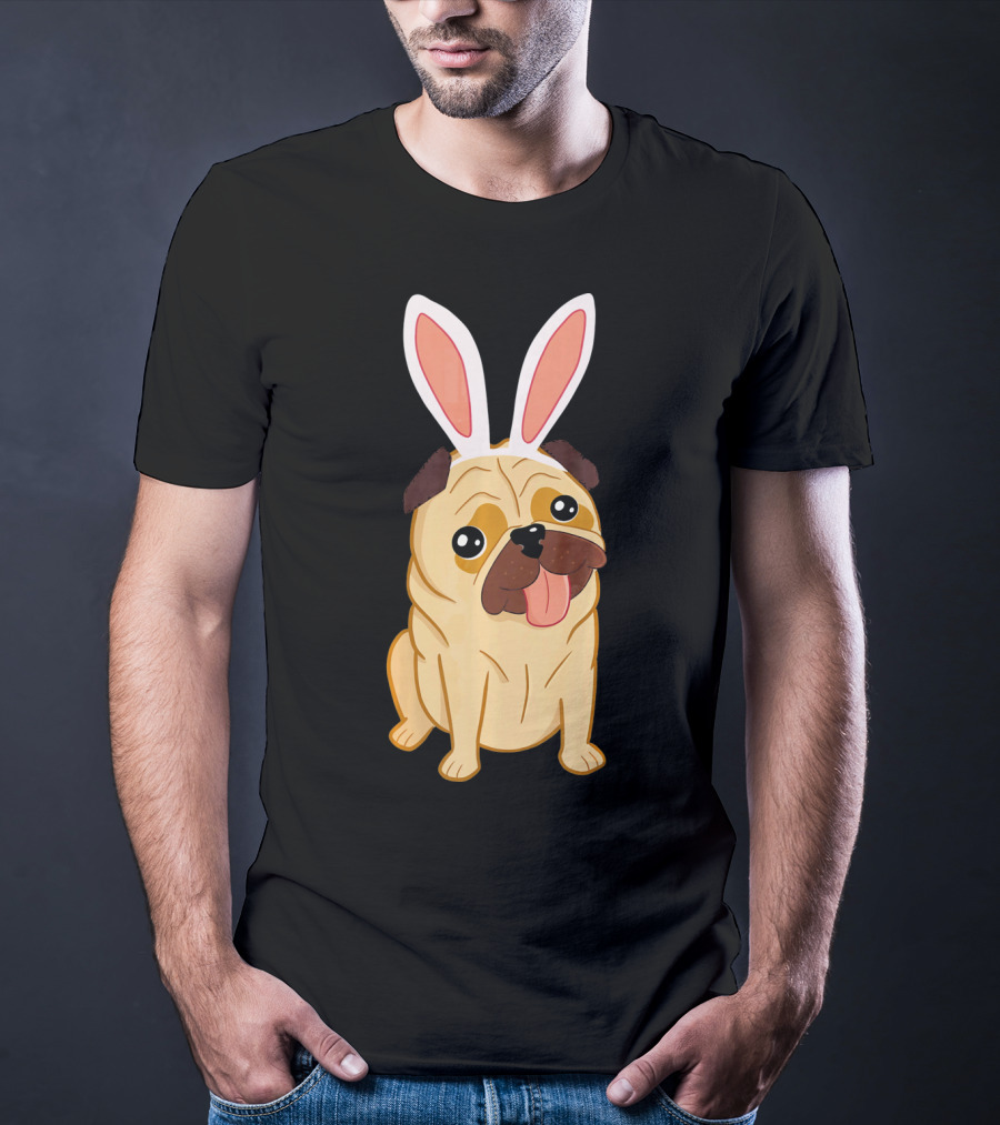 Adorable Easter Pug With Bunny Ears T-Shirt