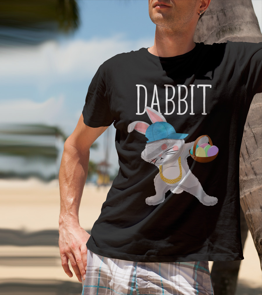 Dabbit Dabbing Easter Bunny With Hip Hop Style And Basket Of Eggs T-Shirt