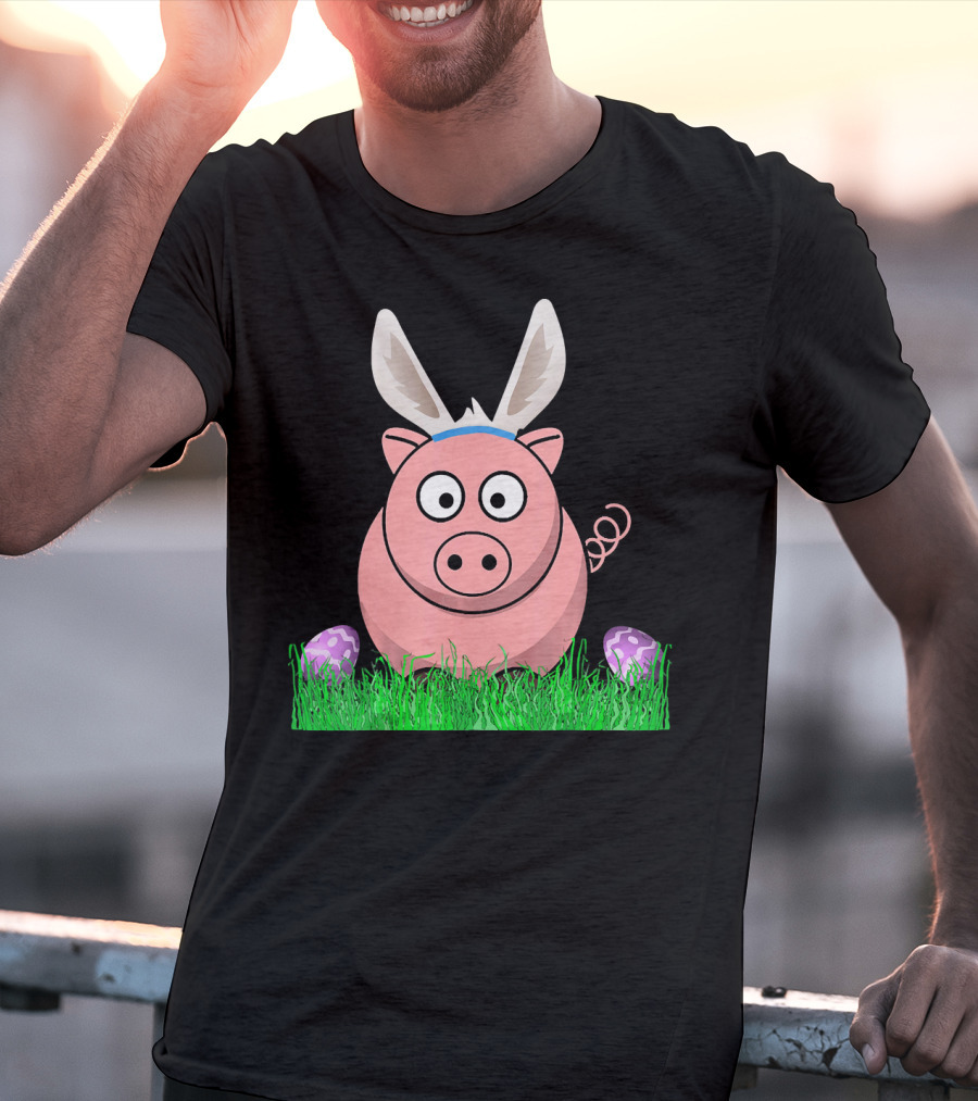Easter Bunny Piglet With Eggs And Grass T-Shirt