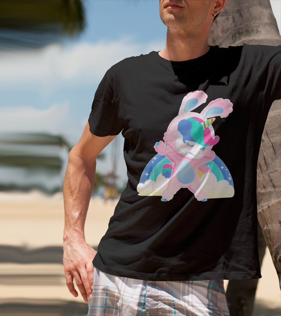 Unicorn Bunny Rabbit Costume Easter Rainbow Wings T-Shirt