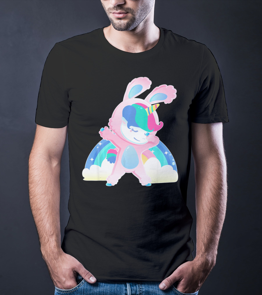 Unicorn Bunny Rabbit Costume Easter Rainbow Wings T-Shirt