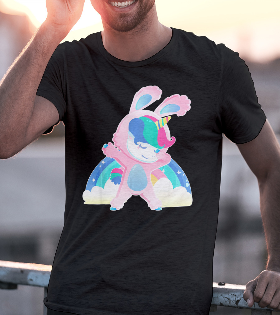 Unicorn Bunny Rabbit Costume Easter Rainbow Wings T-Shirt