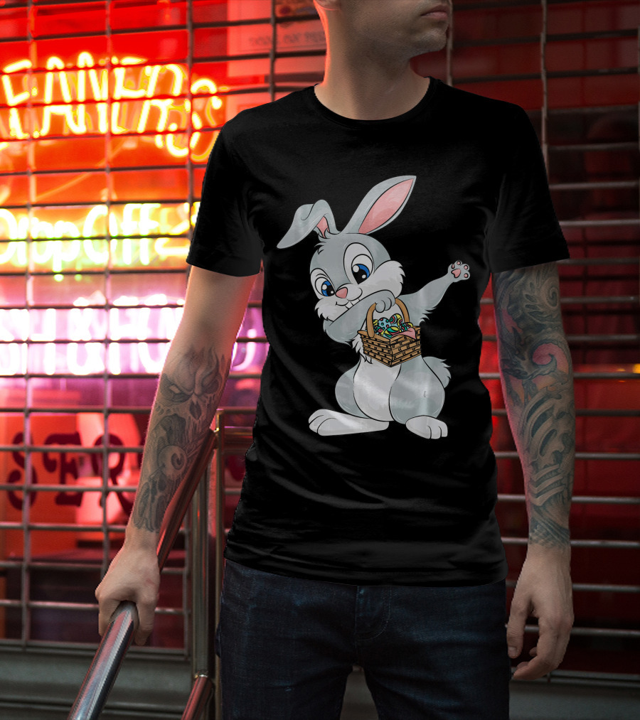 Dabbing Easter Bunny With Cute Basket Of Eggs T-Shirt