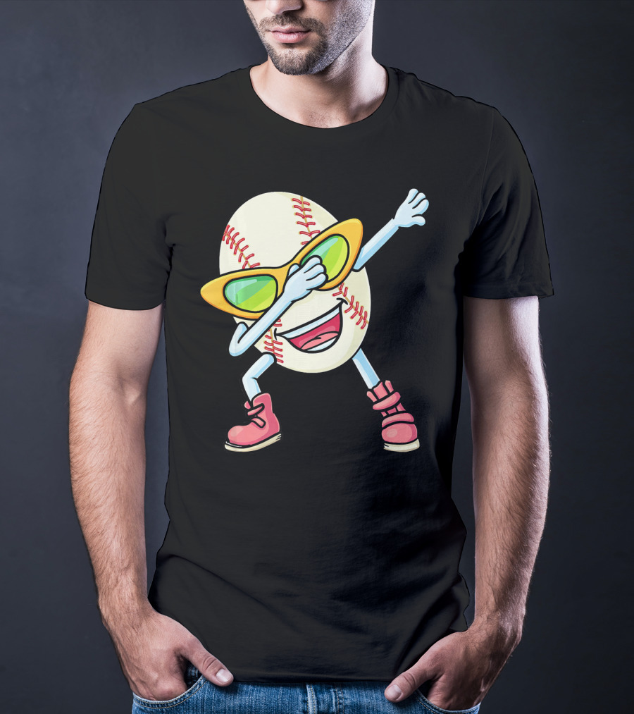Funny Dabbing Baseball Easter Egg Cartoon T-Shirt