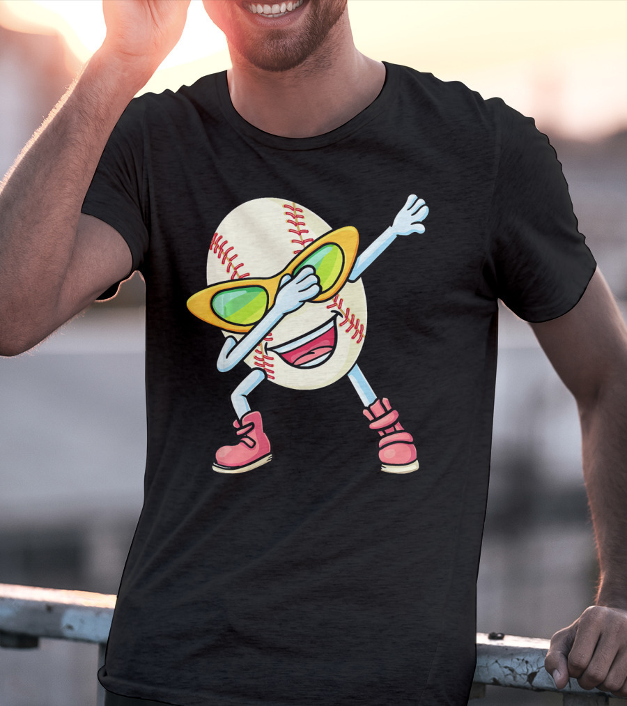 Funny Dabbing Baseball Easter Egg Cartoon T-Shirt