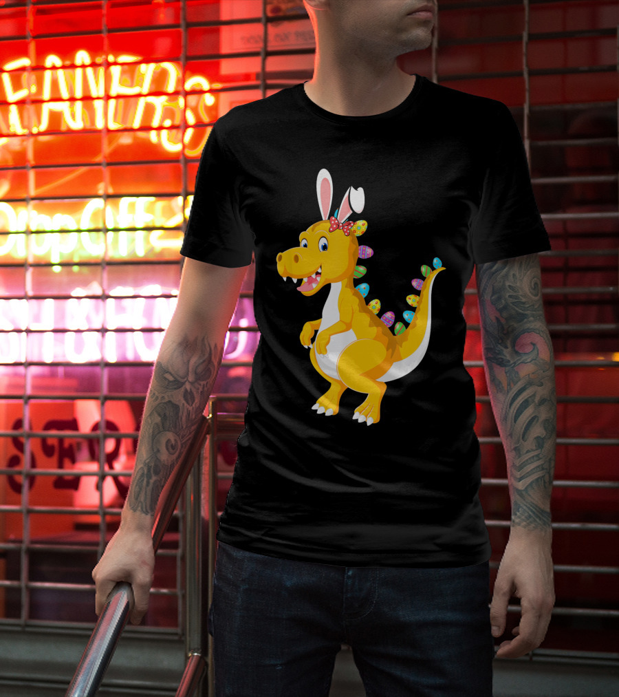 Dinosaur Rex With Bunny Ears And Easter Eggs T-Shirt