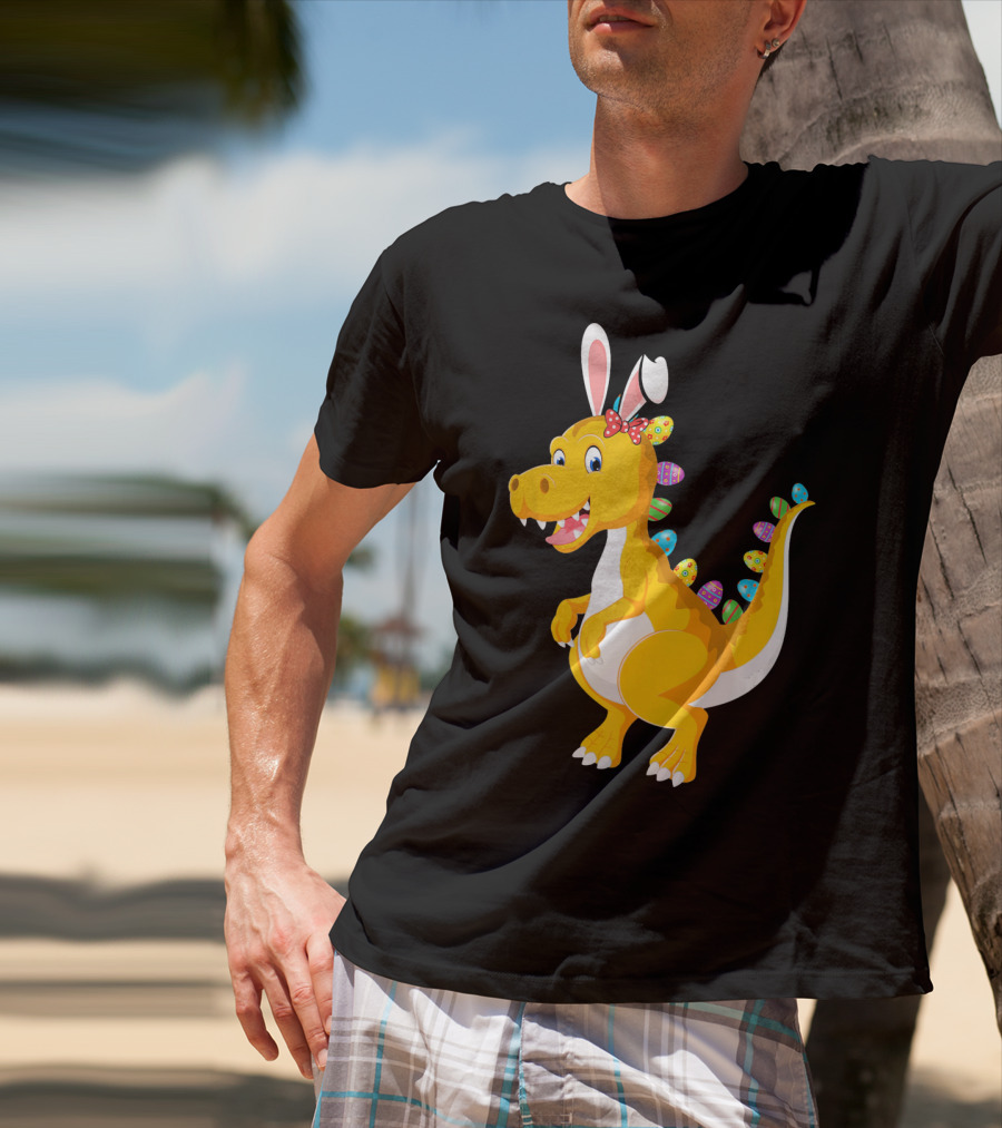 Dinosaur Rex With Bunny Ears And Easter Eggs T-Shirt