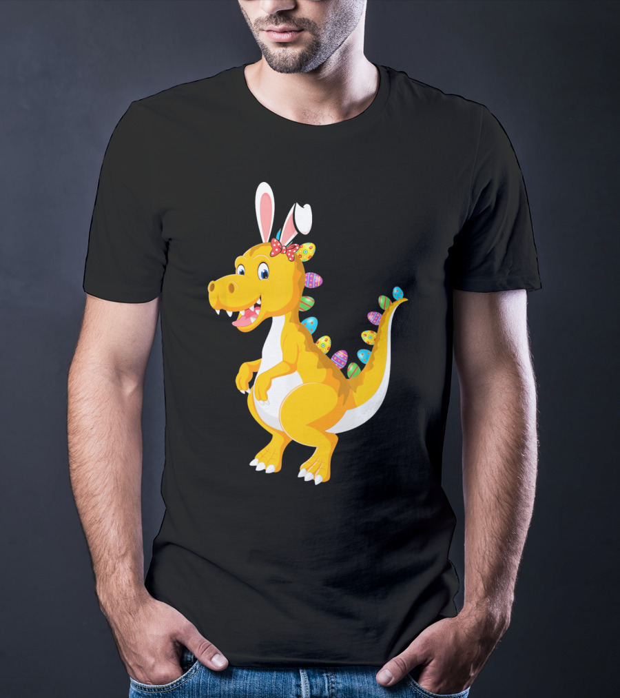 Dinosaur Rex With Bunny Ears And Easter Eggs T-Shirt