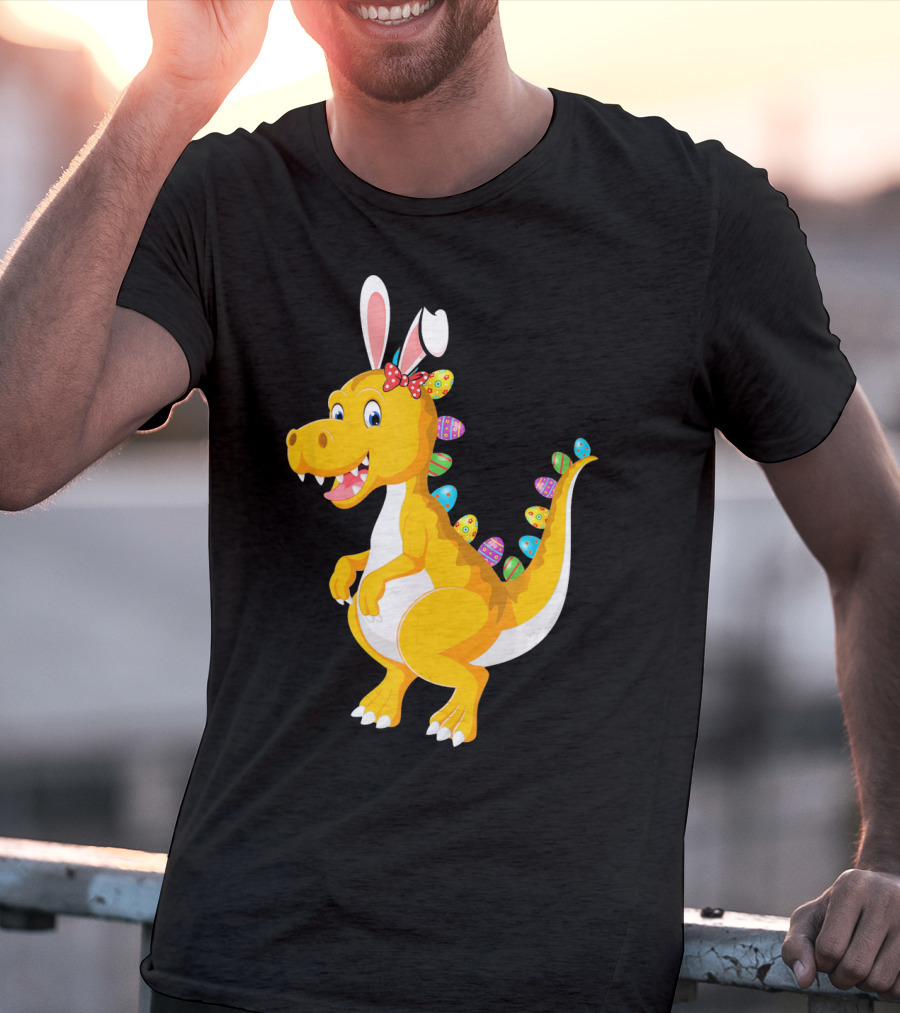 Dinosaur Rex With Bunny Ears And Easter Eggs T-Shirt