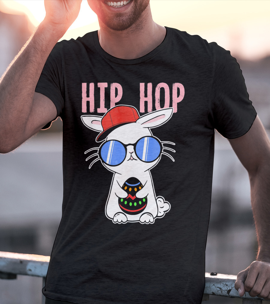 Cool Hip Hop Easter Bunny With Eggs In Sunglasses And Cap T-Shirt