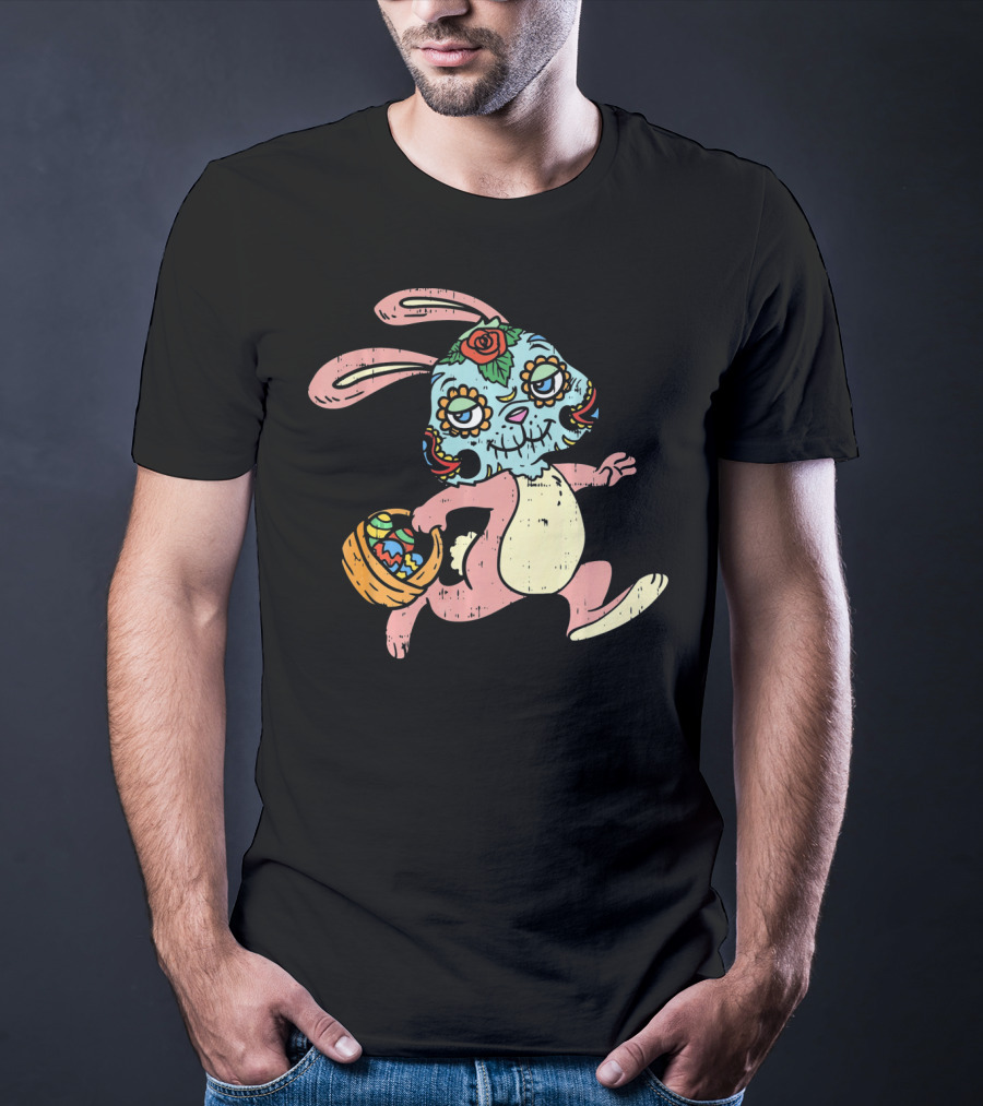 Easter Bunny Sugar Skull Calavera Dia De Los Muertos T-Shirt