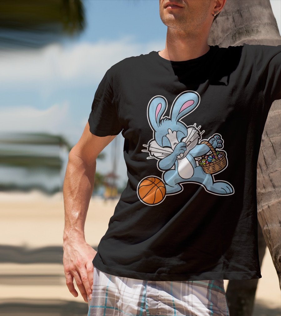 Dabbing Easter Bunny With Basketball And Basket Of Eggs T-Shirt