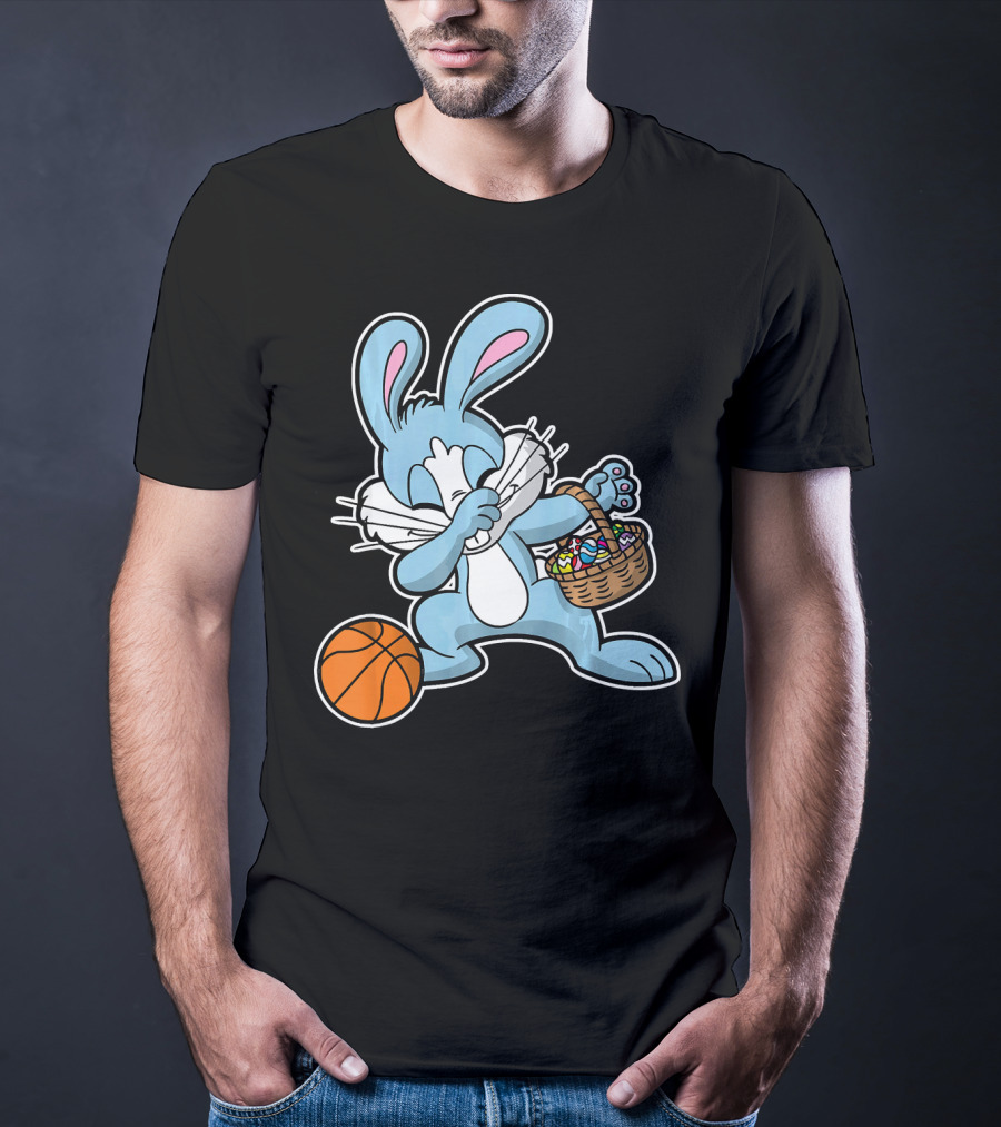 Dabbing Easter Bunny With Basketball And Basket Of Eggs T-Shirt