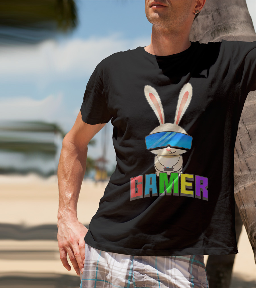 Gamer Easter Bunny With VR Headset And Controller T-Shirt