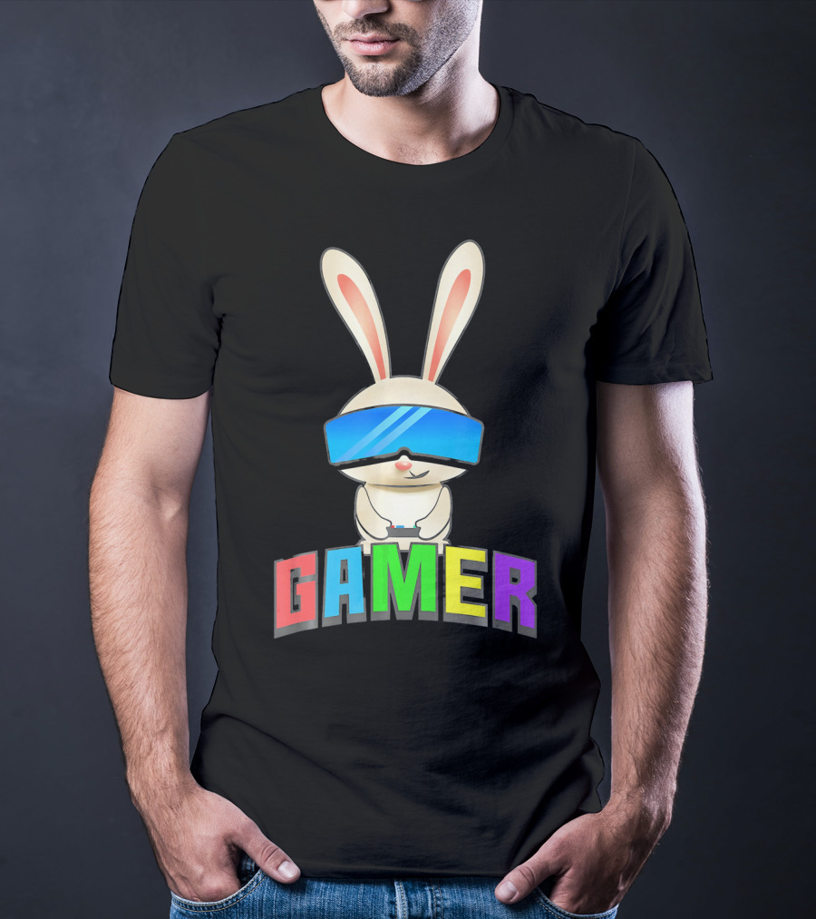 Gamer Easter Bunny With VR Headset And Controller T-Shirt
