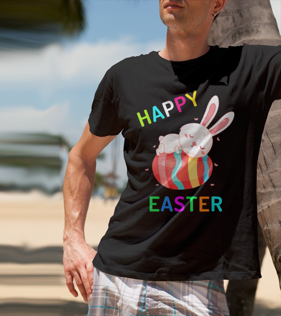 HAPPY EASTER With Bunny Sleeping On Colorful Egg T-Shirt