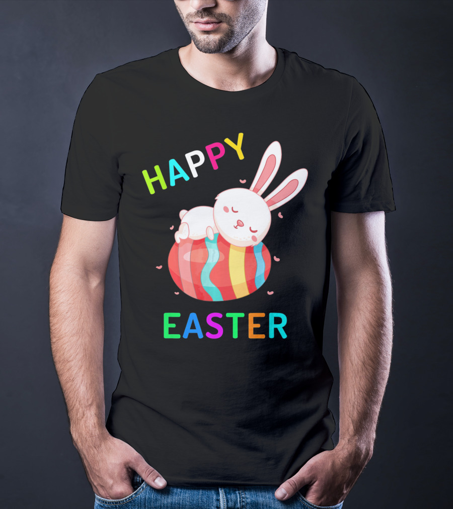 HAPPY EASTER With Bunny Sleeping On Colorful Egg T-Shirt