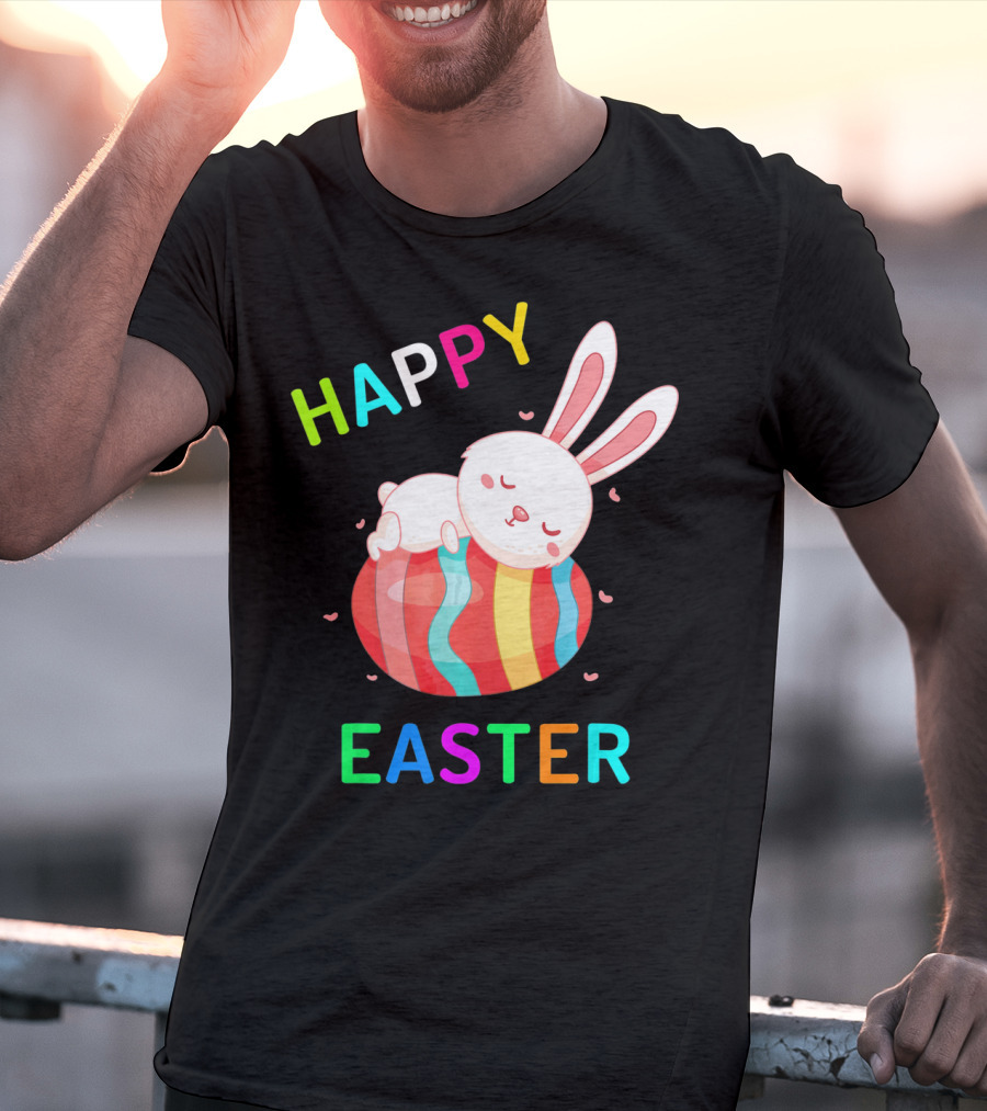 HAPPY EASTER With Bunny Sleeping On Colorful Egg T-Shirt