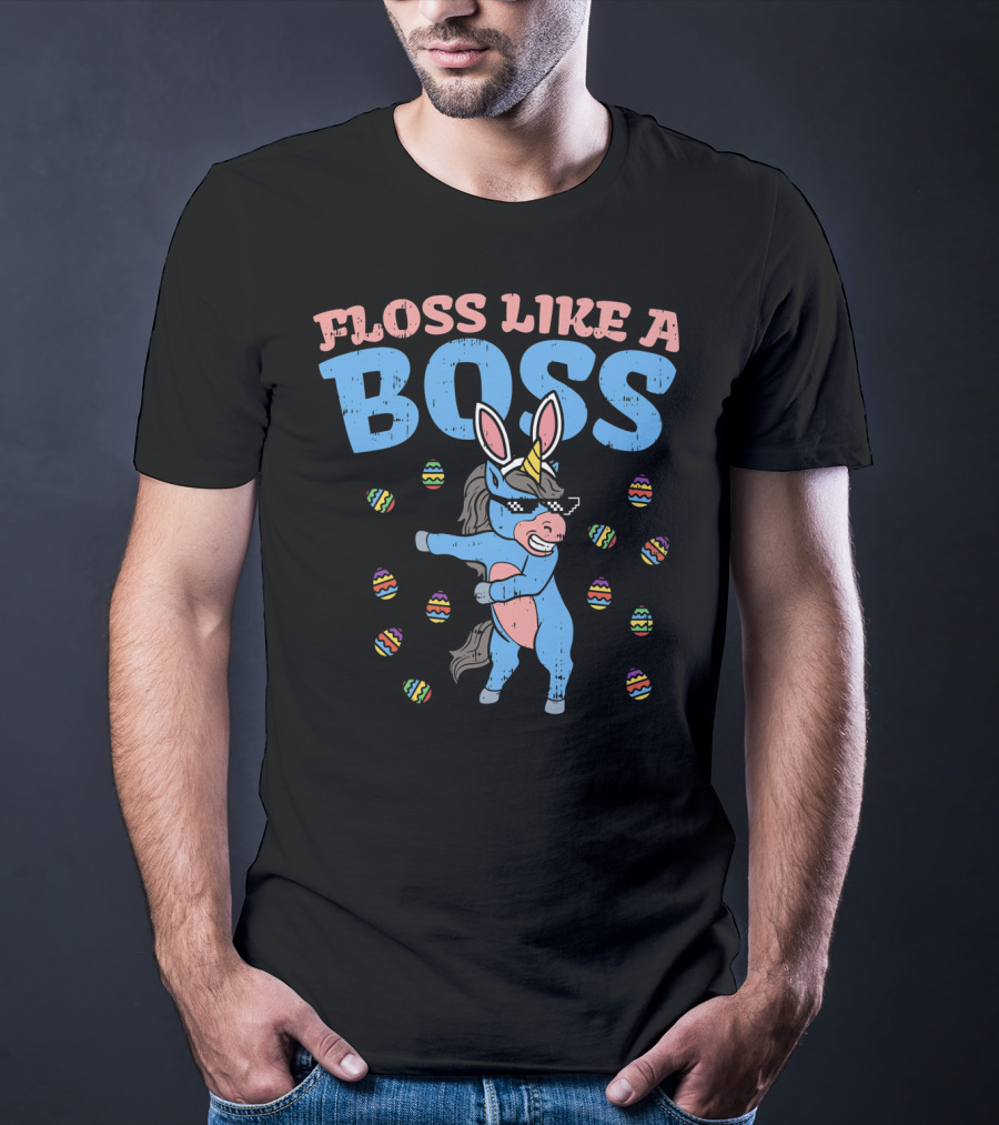 Floss Like A Boss Easter Unicorn Surrounded By Colorful Eggs T-Shirt