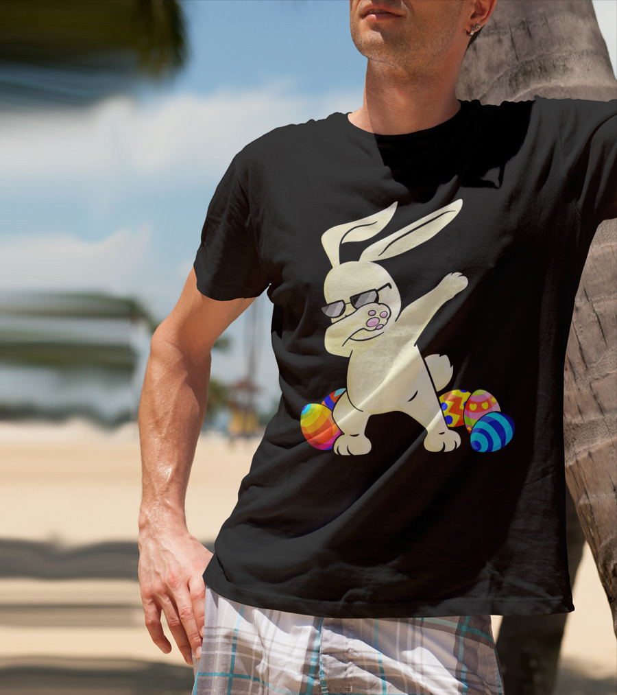 Dabbing Easter Bunny With Sunglasses And Colorful Eggs T-Shirt
