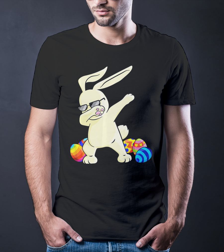 Dabbing Easter Bunny With Sunglasses And Colorful Eggs T-Shirt