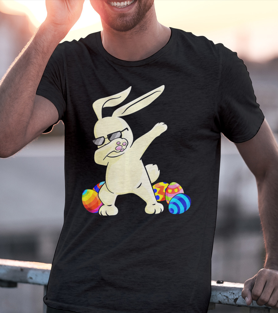 Dabbing Easter Bunny With Sunglasses And Colorful Eggs T-Shirt