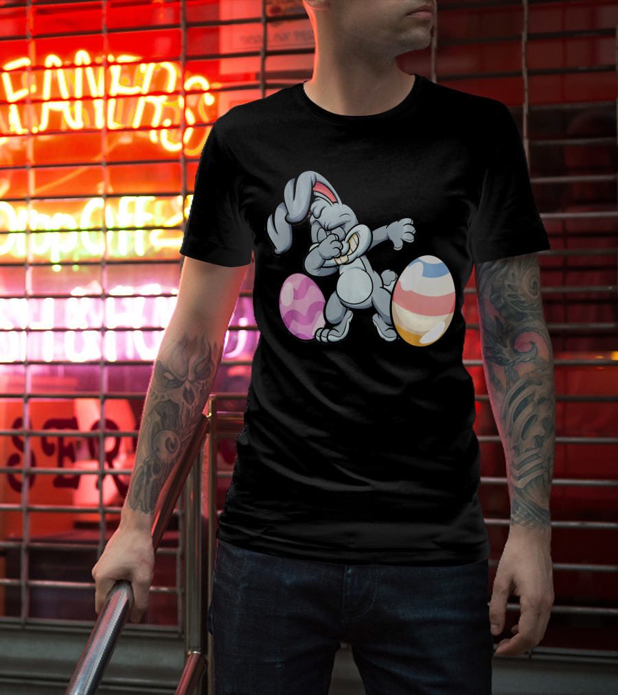 Hilarious Dabbing Easter Bunny Rabbit With Colorful Easter Eggs T-Shirt