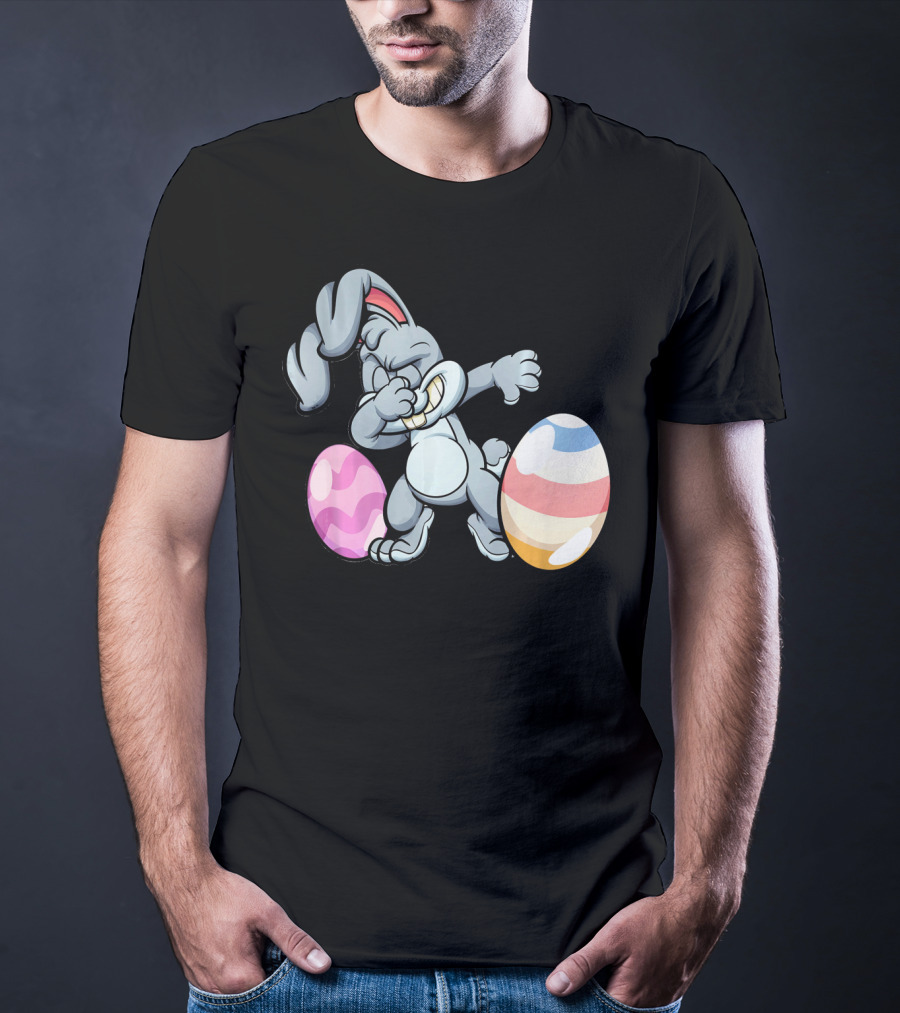Hilarious Dabbing Easter Bunny Rabbit With Colorful Easter Eggs T-Shirt